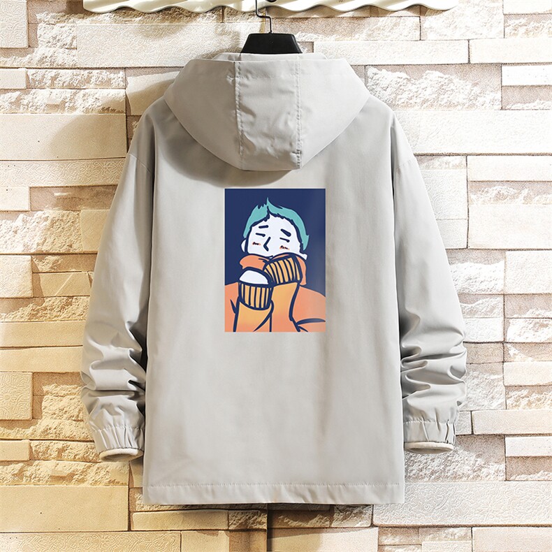JK65042-P45 连帽夹克男大码胖子棒球服上衣外套 砖墙挂拍图片