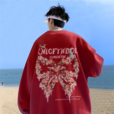 ！直播品质重磅宽松大码港风蝴蝶印花圆领卫衣WY86-特p28，男装卫衣，星座508（原C305）