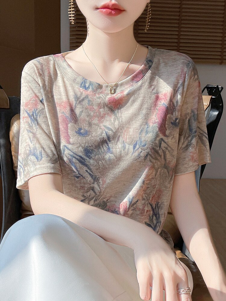 夏季轻薄短袖薄款宽松女针织衫V领短袖,针织衫/毛衣,绒宛羊绒