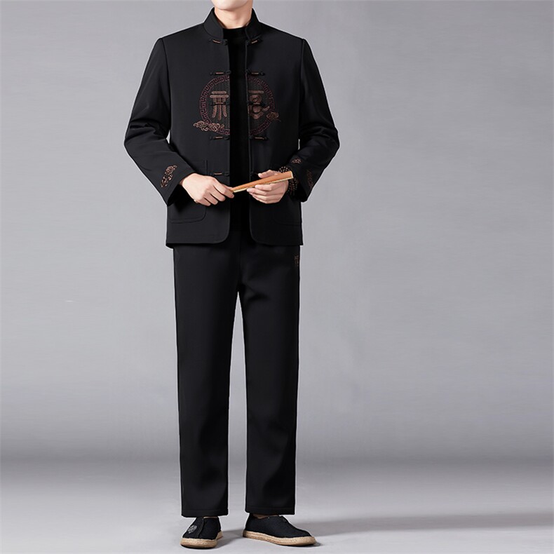唐装男冬装外套风爸爸外套中老年本命年加绒加厚爷爷汉服套装,男装休闲套装,电商B212（原钱塘6029）
