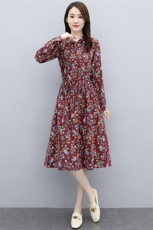 2021欣贝拉新款秋装棉麻连衣裙印花棉麻裙子091，女装连衣裙，欣贝拉