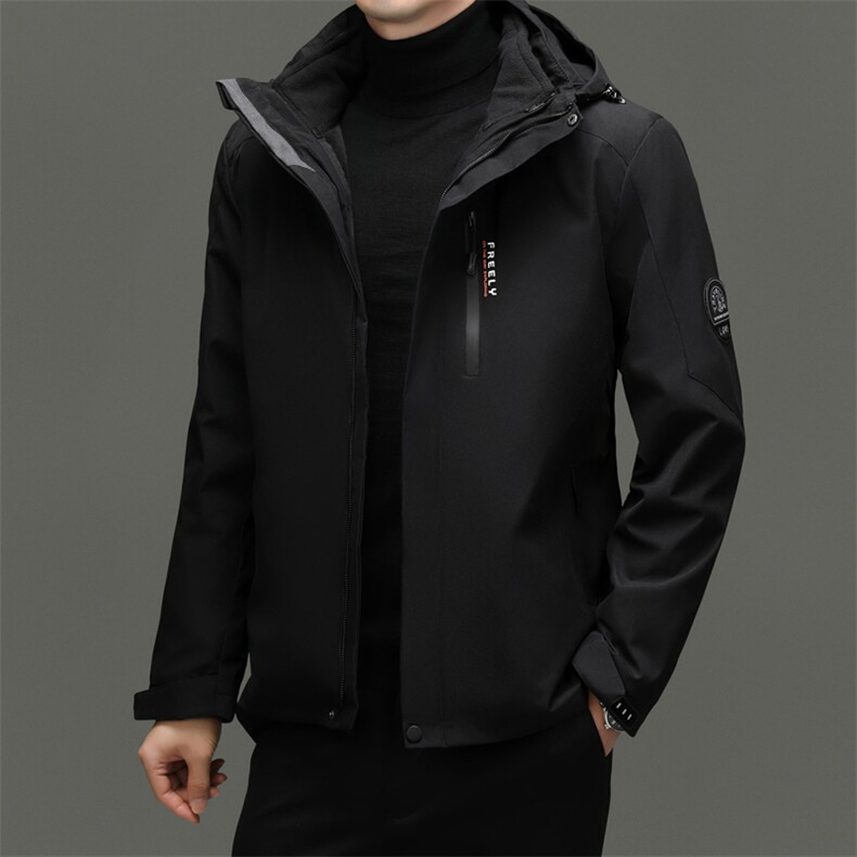 秋冬季男士冲锋衣三合一内胆中年户外防风连帽保暖夹克登山服外套,男装夹克,电商B212（原钱塘6029）