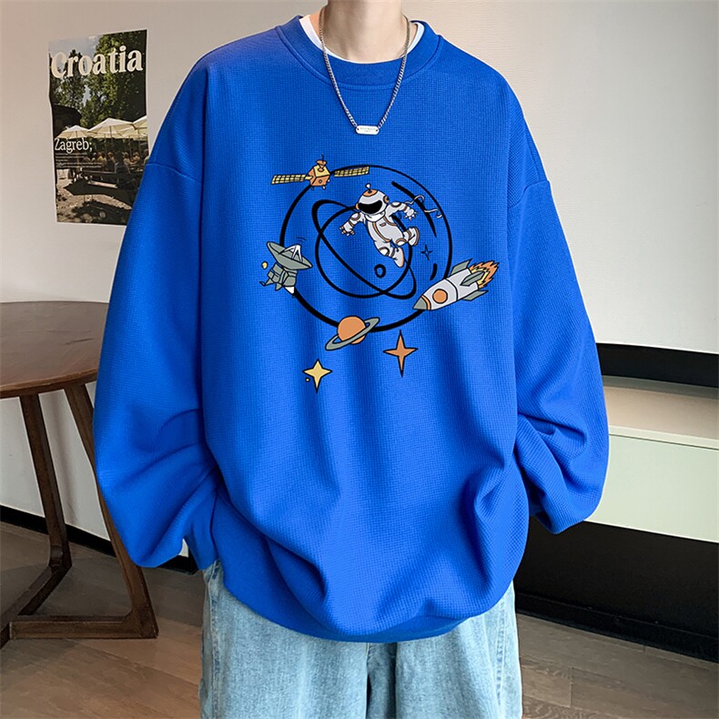 华夫格卫衣圆领卫衣男大码长袖t恤男外套HW76142-P30加绒款-P40,男装卫衣,电商A040