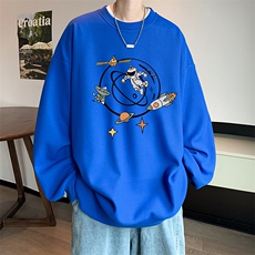 华夫格卫衣圆领卫衣男大码长袖t恤男外套HW76142-P30加绒款-P40，男装卫衣，电商A040