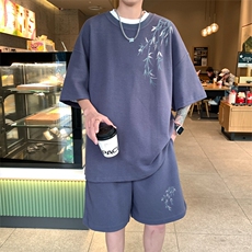 ！2025夏季新款男士华夫格短袖套装百搭学生一套HTZ100P50，男装T恤，电商B220