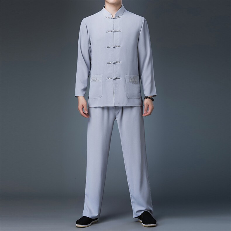 AN9363钱塘2020-3秋季新款男士薄款宽松休闲唐装套装两件套P101图片