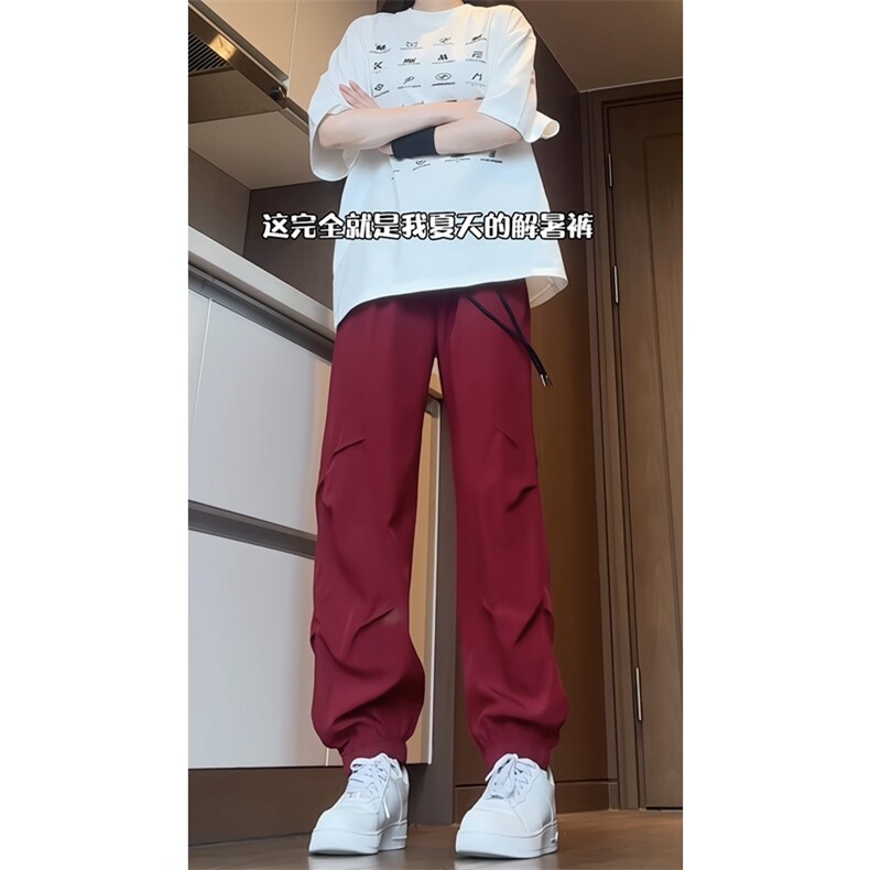 直播品质夏季薄款冰丝裤凉感速干休闲裤褶皱束脚长裤CK999-特P35,男装休闲裤,星座1213