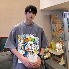 ！24夏季新款宽松大码港风哆啦A梦麂皮绒T恤TJ2355-特p19，男装T恤，星座508（原C305）