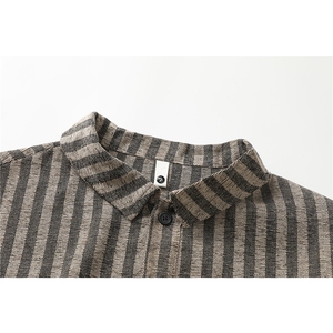 S-3XL 复古条纹半开领长袖衬衫上衣宽松慵懒休闲衬衣男CS534P48图片
