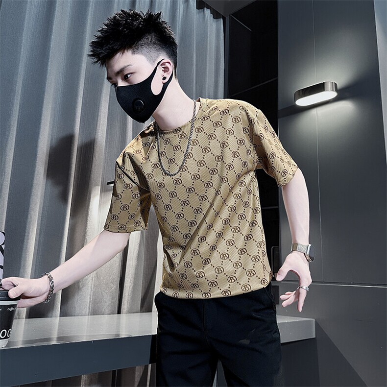 网红短袖T恤男ins轻奢提花圆领社会小伙店主风301C-DT105-P48控68,男装T恤,星座301C（原B323）