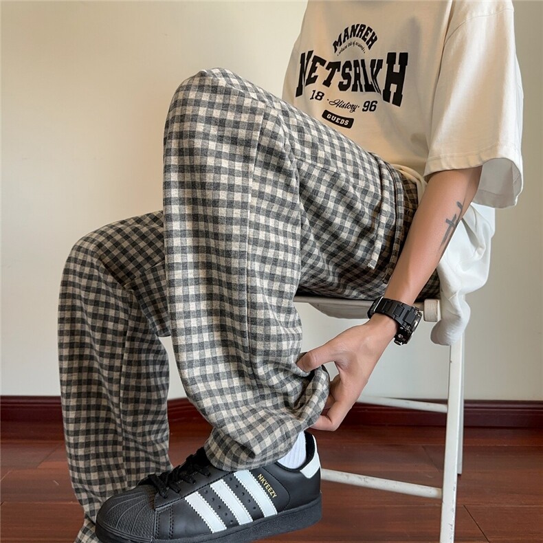 2025数据款抖音得物高品质宽松垂感直筒格子休闲裤CK2512*P45控78，男装休闲裤，星座511-1