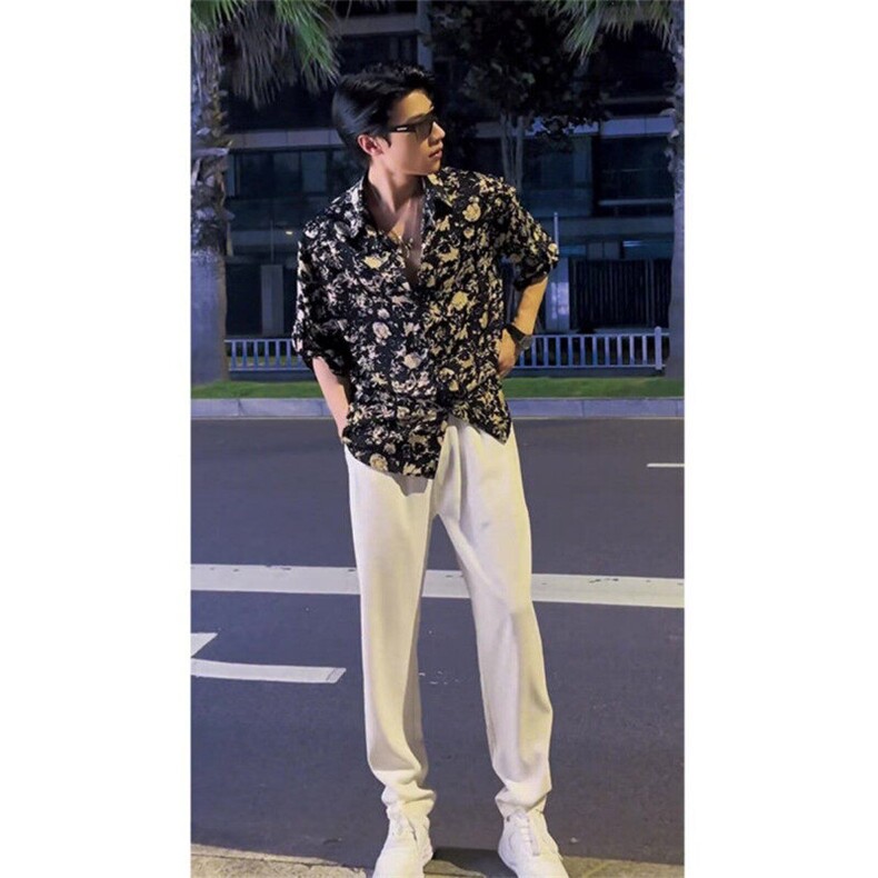 ins港风夏季短袖花衬衫男女复古痞帅夏威夷沙滩情侣宽松衬衣C576,男装T恤,星座1116A（原606A-3）