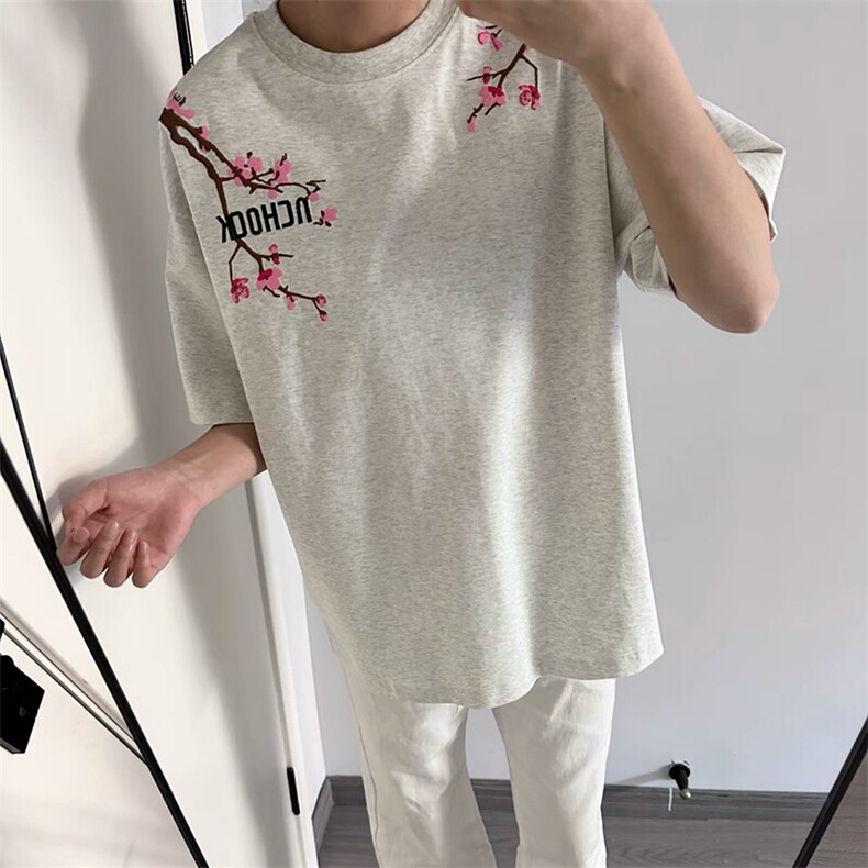 万针全刺绣工艺抖音得物高品质260克重磅纯棉双纱美式高街短袖T恤,男装T恤,电商A486