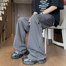 港风秋季新款伞兵裤褶皱设计感速干百搭高街宽松休闲裤K5581-P23，男装休闲裤，星座412-2