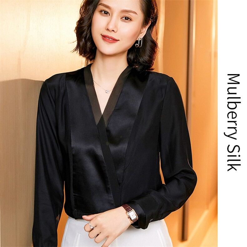 时尚都市女性必备优雅V领桑蚕丝衬衫展现迷人气质与魅力,女装衬衫,宋氏羊绒