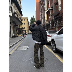 多口袋褶皱直筒迷彩男高街宽松阔腿裤子 LK71 P40图片