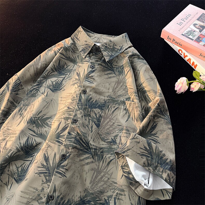 夏威夷满印花衬衫高级感冰丝度假外套大码复古短袖衬衣DC5013/P35,男装衬衫,电商B238