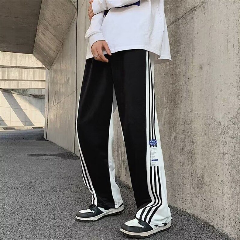 D211-P35拖地长裤男款三条杠篮球卫裤春秋季痞帅直筒宽松休闲裤子,男装休闲裤,星座603-2