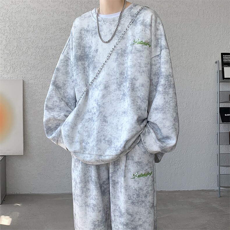 现货TZ759-特批6098高品质高克重秋季新款大码刺绣套装,男装休闲套装,电商A059
