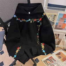 加绒款花卉刺绣连帽卫衣男女2025秋冬宽松上衣外套潮WYR1503，女装短外套，星座516A