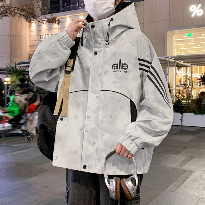 外套男学生潮流三条杠连帽夹克春秋青少年帅气冲锋A436-2681-P75,男装夹克,电商A436
