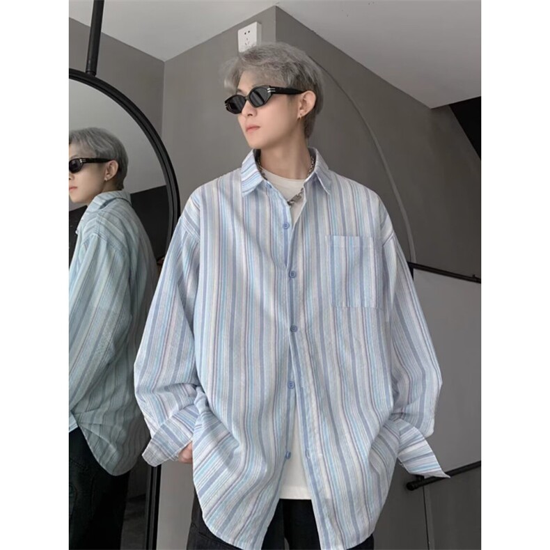 1506/Q30200/P38新款简约潮流无文色条纹长袖衬衫男士春秋季百搭,男装衬衫,星座1506