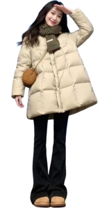 现货防风袖小个子羽绒服女2025冬季新款加厚感保暖白鸭绒中长款图片