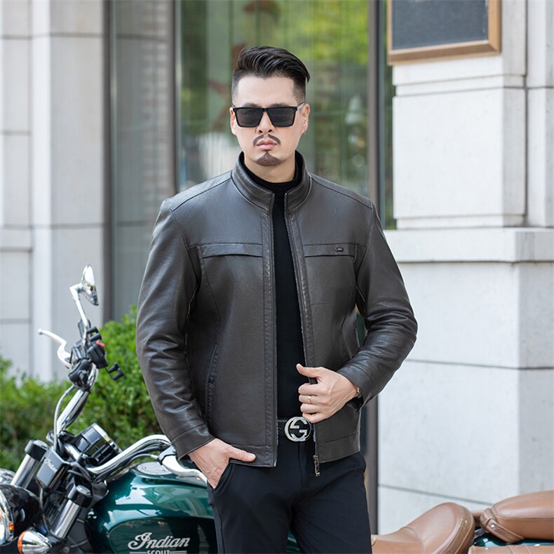 男装大码加绒加厚男士皮毛一体立领外套保暖中年皮夹克休闲爸爸装,男装夹克,钱塘6003（原4033）