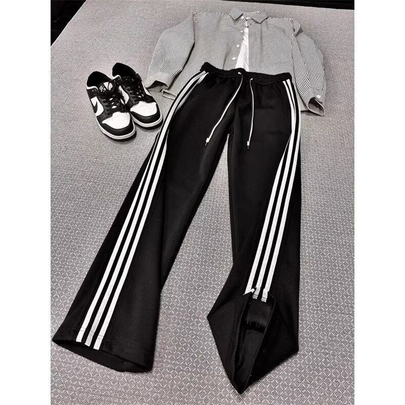 条纹运动裤男冬季新款潮牌青少年宽松休闲裤子LJ755-P40加绒p45,女装休闲裤,星座1008