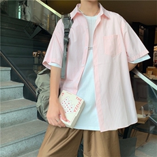 条纹五分袖衬衫男新款ins上衣服潮流宽松情侣衬衣外套W1000-P28，男装衬衫，星座512-2