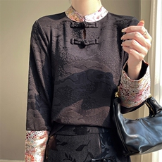 新中式女装重工绣花仿真丝上衣女云锦缎春季国风立领茶服盘扣衬衫，女装针织衫/毛衣，圣丽羊绒