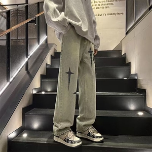 oversize裤子美式复古牛仔裤男设计感小众潮牌新款阔腿N3450-P47图片