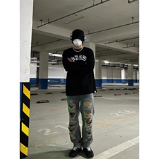 做旧复古水洗高街破洞牛仔裤男阔腿小众设计感乞丐裤NM771，男装牛仔裤，星座1116A（原606A-3）