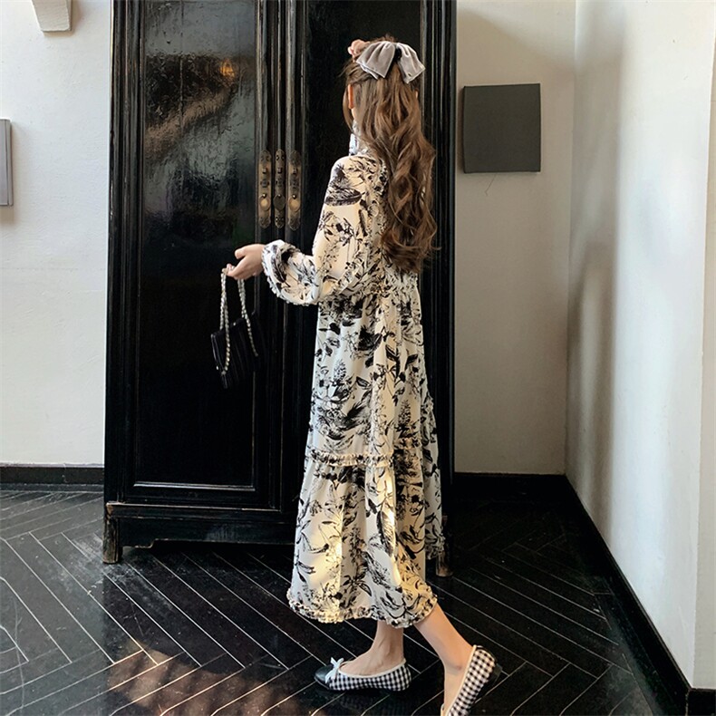 新中式水墨印花连衣裙女2025春秋季新款气质国风设计感小众衬衫裙图片