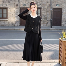 咖色马甲连衣裙套装女高级感2025春装新款时尚连衣裙穿搭一整套，女装套装/套裙，布芭啦