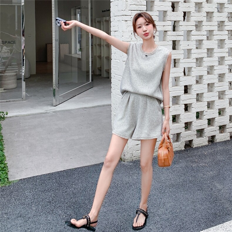 夏季新品!现货灰色流苏毛边上衣＋短裤B208-9026-P135K198,女装套装/套裙,浙宝208