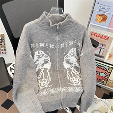 HY0786-P61秋冬新款重磅立领毛衣男美式双头拉链开衫提花针织衫，男装针织衫/毛衣，电商C233