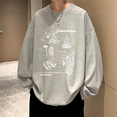 华夫格卫衣圆领卫衣男大码长袖t恤男外套HW76336-P30加绒款-P40，男装卫衣，电商A040