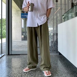 【现货量大价优】亚麻凉感休闲西裤复古宽松直筒阔腿裤K06025P55图片