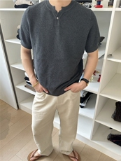 抖音针织短袖V领纯色薄款波罗纹M5629-P55，男装针织衫/毛衣，星座1012-1