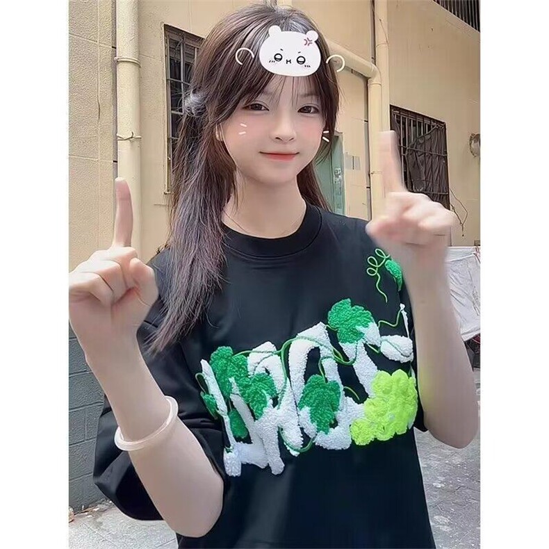 美式高街毛巾绣t恤男女夏季短袖宽松慵懒风情侣装上衣LW1022-p43,男装T恤,星座1008