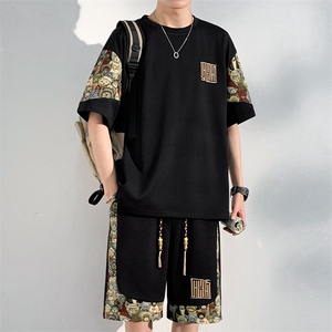 夏季菠萝格休闲运动套装男刺绣T恤短裤两件套潮A266-TZ8808-P50图片