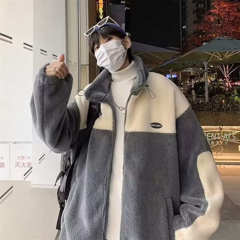羊羔毛外套棉衣男士冬季韩版潮流加绒加厚保暖棉服宽松羊羔绒棉袄,男装棉衣,星座1013