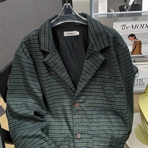 春秋日系复古细格纹西服外套商务休闲轻熟风气质夹克男A141/P62图片