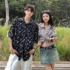 EQ410沙滩度假旅游夏季情侣装短袖衬衫男女ins潮流短袖衬衣，男装衬衫，电商C306-1