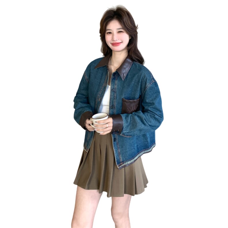 新款有货拼皮牛仔外套5511P165K268,女装短外套,2C176