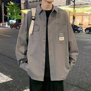 衬衫男士秋季潮牌免烫休闲长袖衬衣男款春秋工装痞帅翻领外套上衣