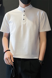 轻熟社会小伙店主风白色polo衫短袖t恤男A210-A318-p58孔78图片