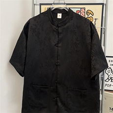 新中式风纽扣立领提花衬衫男夏季薄款宽松唐装衬衣短袖C324-p45，男装T恤，星座302B-3