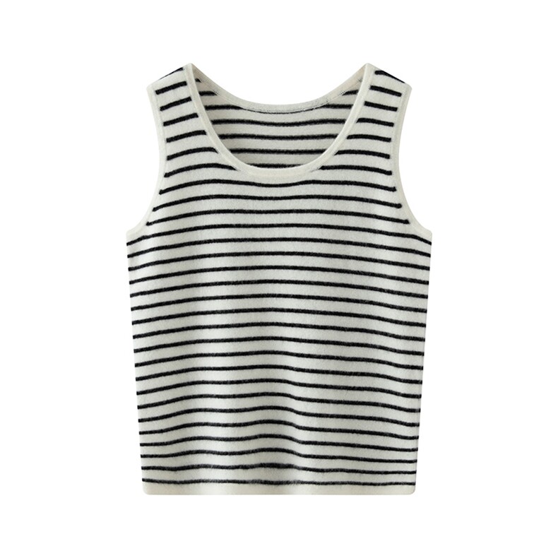 秋冬新款时尚精致气质百搭90%羊毛10%条纹背心，女装背心吊带，羿纯羊绒高端店